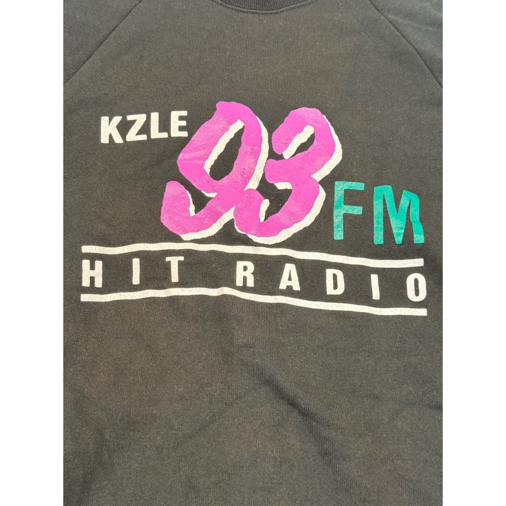 Vintage Screen Stars KZLE 93 FM Hit Radio Sweatshirt Black Raglan USA Large - Picture 4 of 7